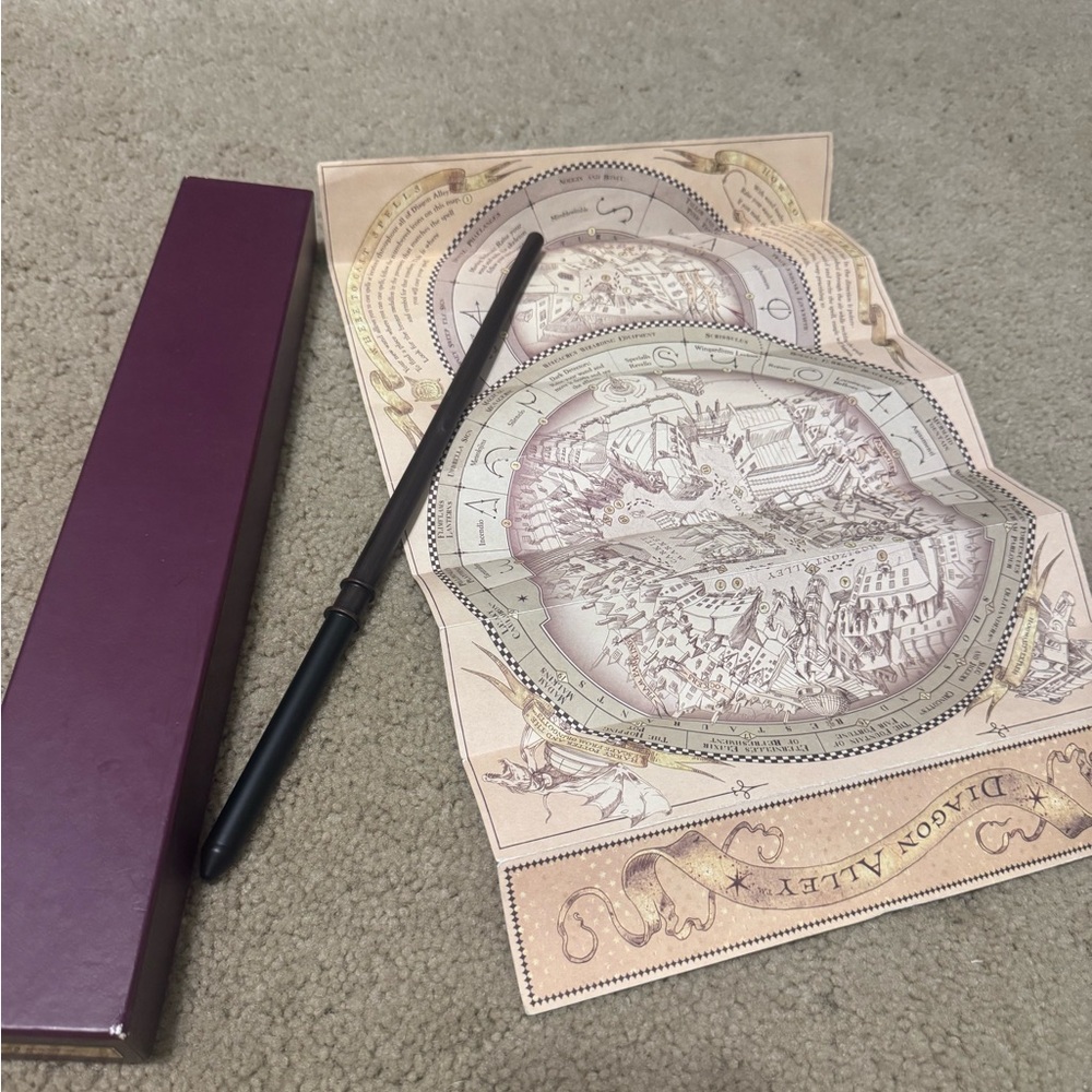 Universal Purple Box with Black Wand and Illustrated Map